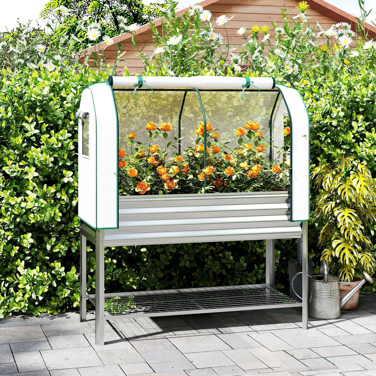 Galvanized Raised Garden Bed with Greenhouse Cover, Silver — product view 4