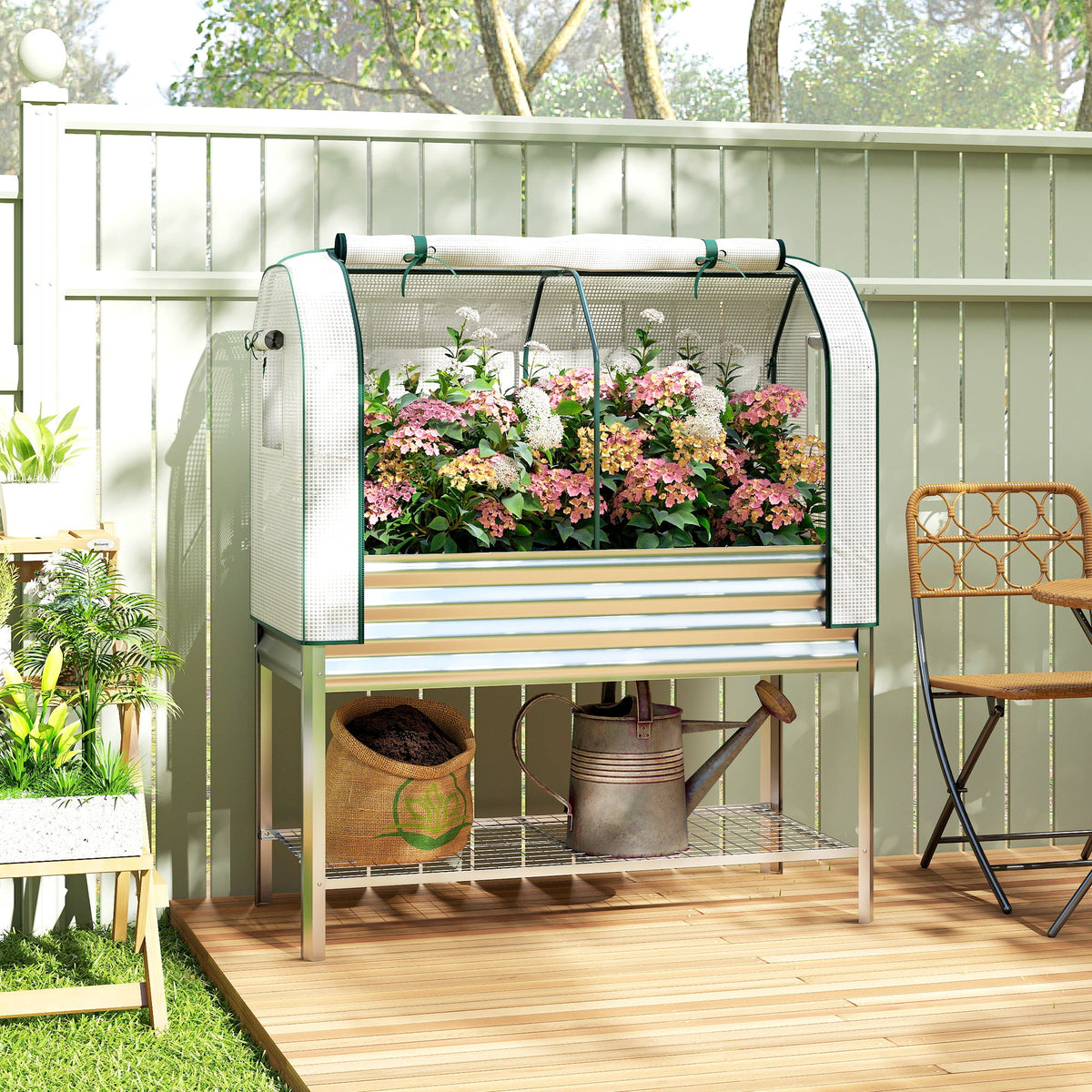 Galvanized Raised Garden Bed with Greenhouse Cover, Silver — product view 3