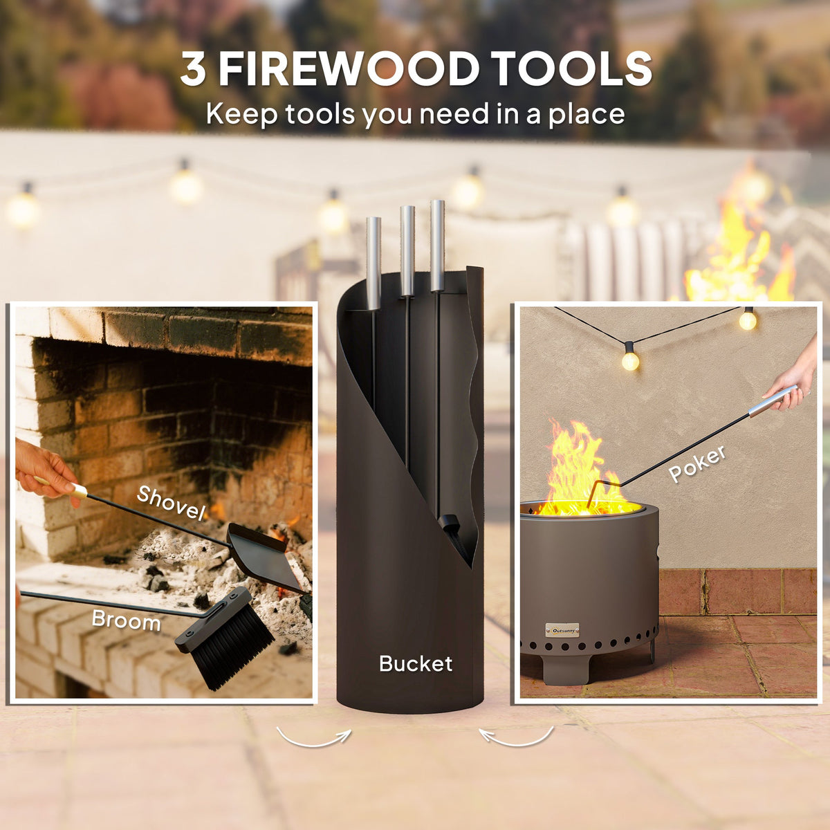 4 Piece Fireplace Companion Set with Bucket, Broom, Shovel & Poker, Silver — product view 6