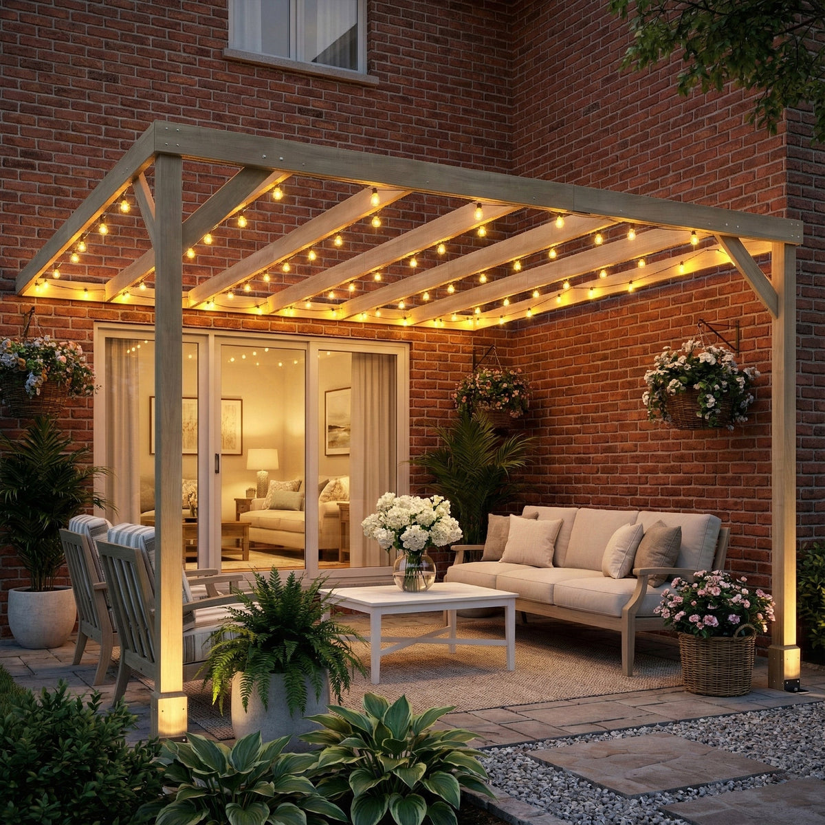 PerArbor 3 x 3 m Lean-To Wooden Pergola Kit, Light Brown — product view 4