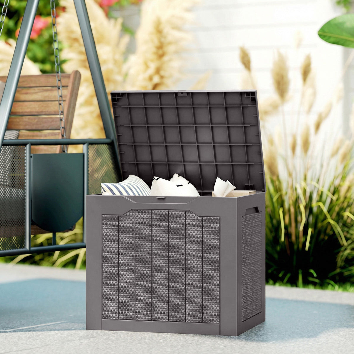 93L Plastic Garden Storage Box with Handles, Brown — product view 3