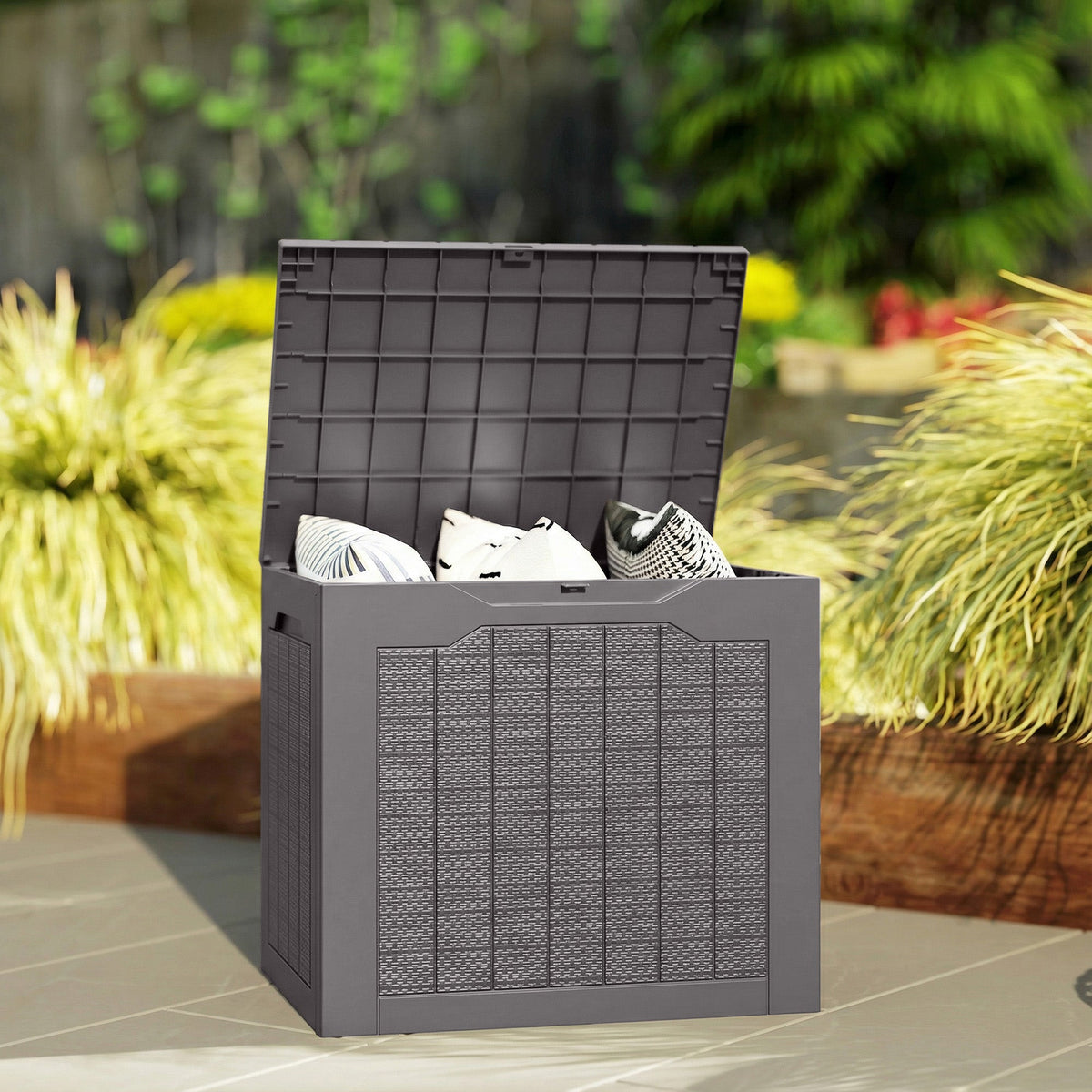 93L Plastic Garden Storage Box with Handles, Brown — product view 4