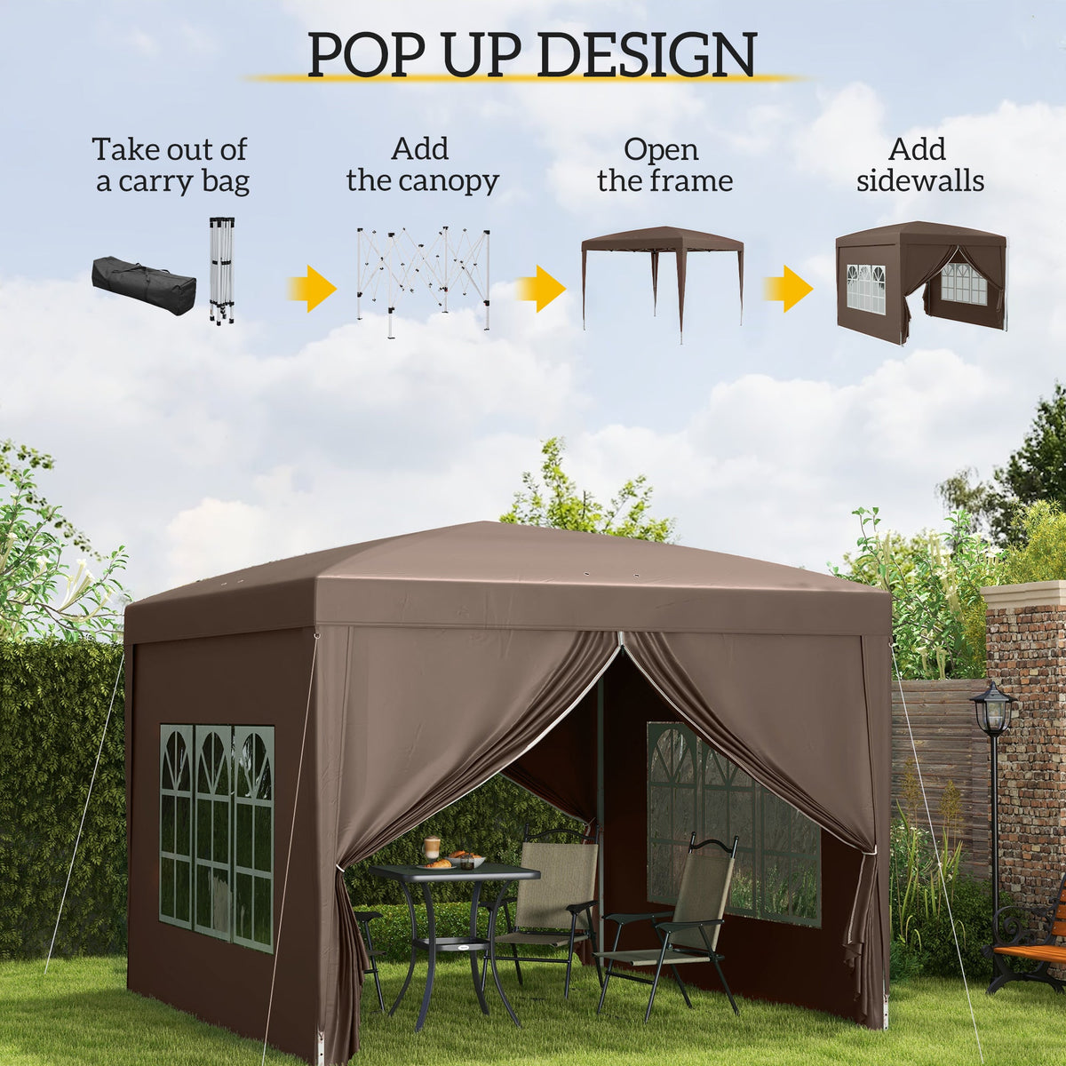 10' x 10' Pop-Up Party Tent Canopy with Carrying Bag, Coffee — product view 6