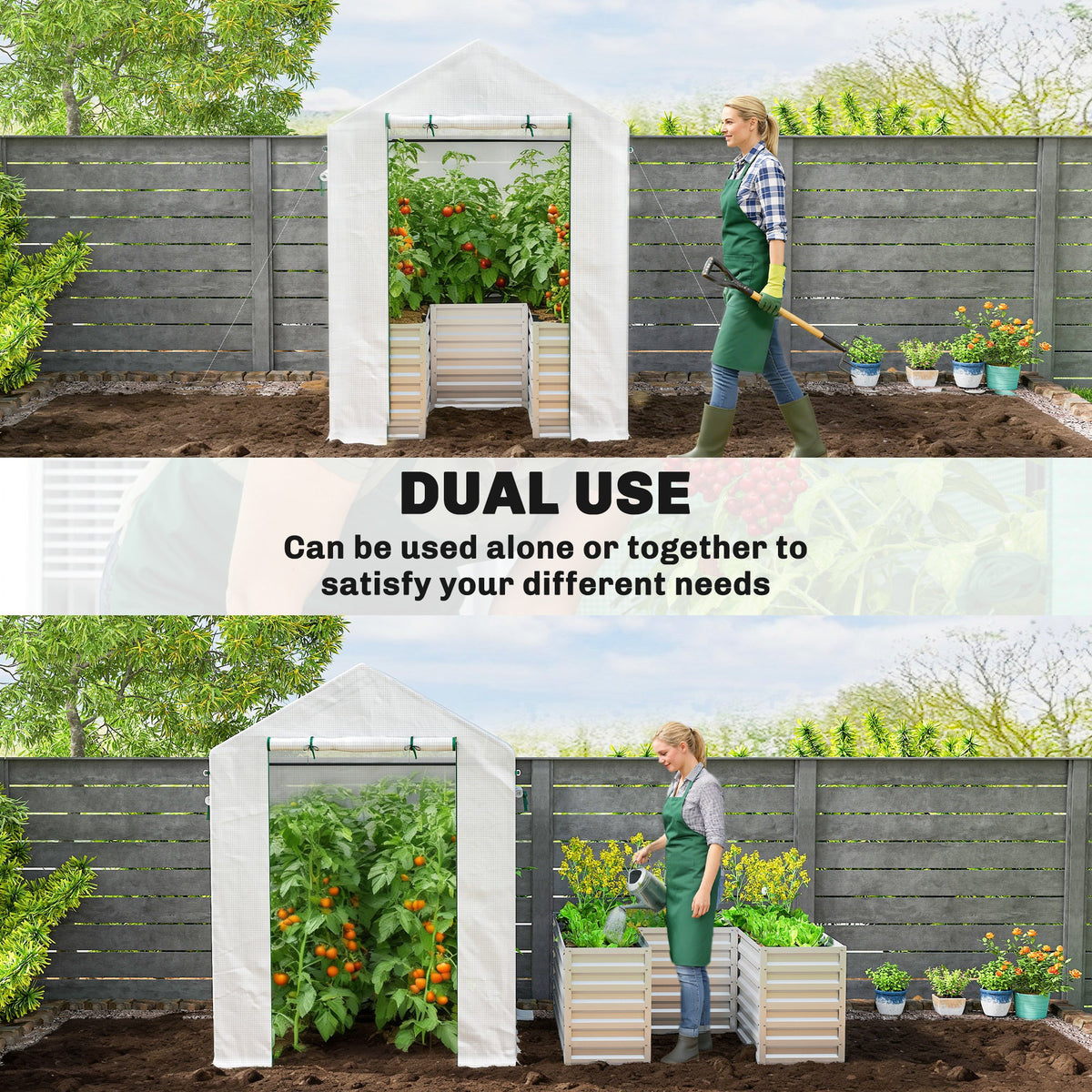 56" x 56" x 75" Raised Garden Bed Greenhouse with PE Cover, White — product view 6
