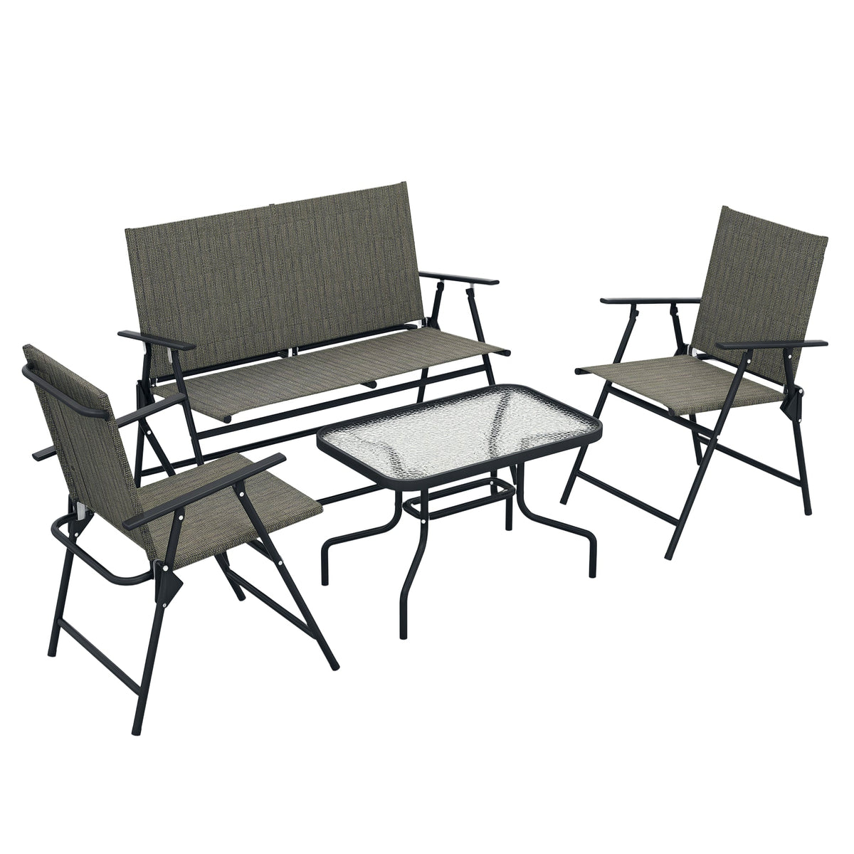 4 Piece Patio Furniture Set with Foldable Chairs & Glass Top Table, Mixed Brown — product view 1