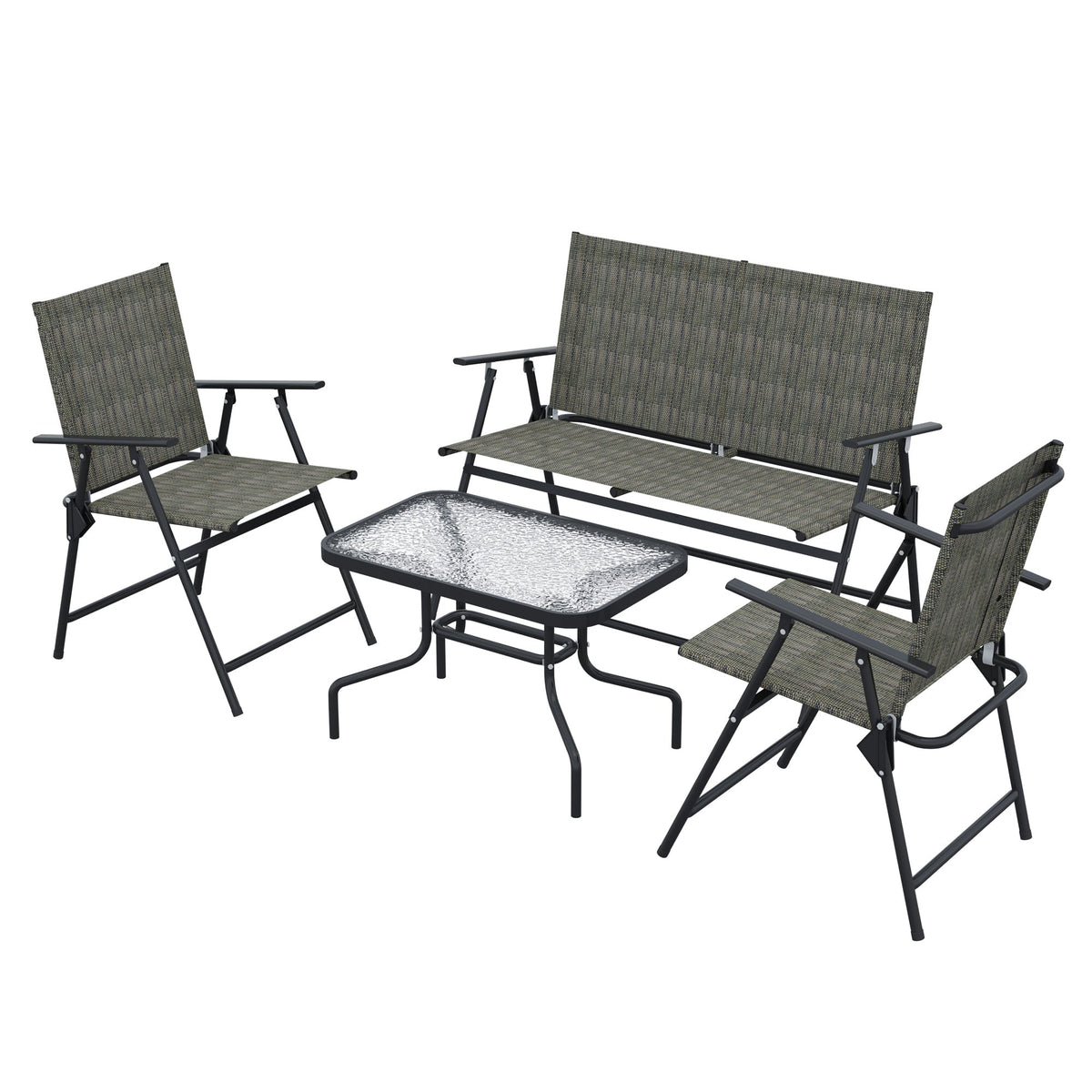 4 Piece Patio Furniture Set with Foldable Chairs & Glass Top Table, Mixed Brown — product view 2