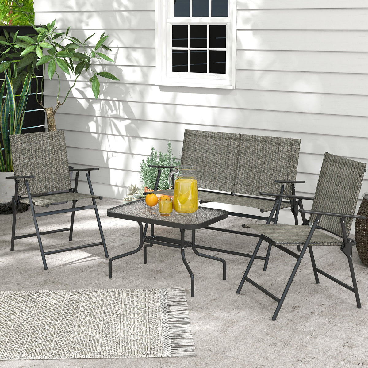 4 Piece Patio Furniture Set with Foldable Chairs & Glass Top Table, Mixed Brown — product view 4
