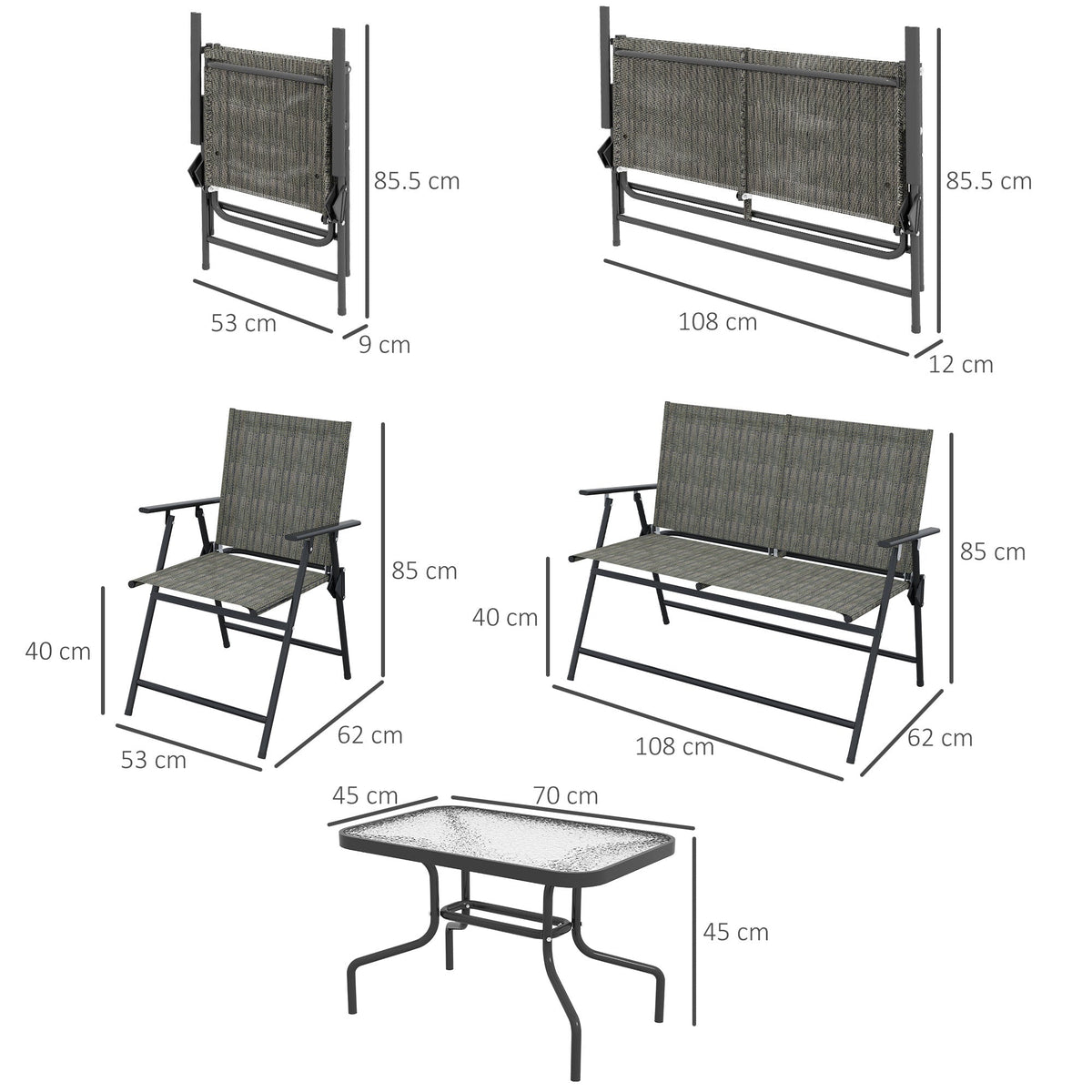4 Piece Patio Furniture Set with Foldable Chairs & Glass Top Table, Mixed Brown — product view 5
