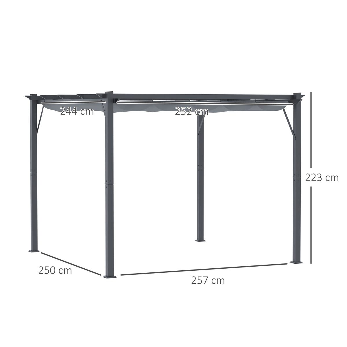 3 x 3m Pergola with Retractable Roof & Aluminium Frame, Dark Grey — product view 5