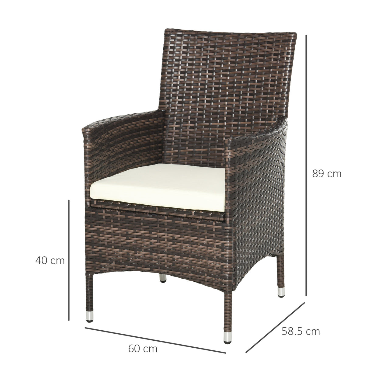 2 Piece PE Rattan Dining Chair Set with Cushions & High Back, Mixed Brown — product view 5