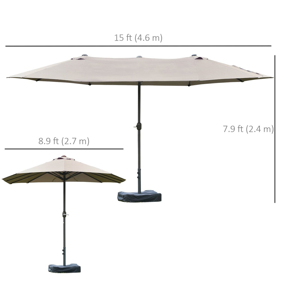 15' Outdoor Patio Umbrella with Twin Canopy, Lift Crank and Sandbag, Light Grey — product view 5