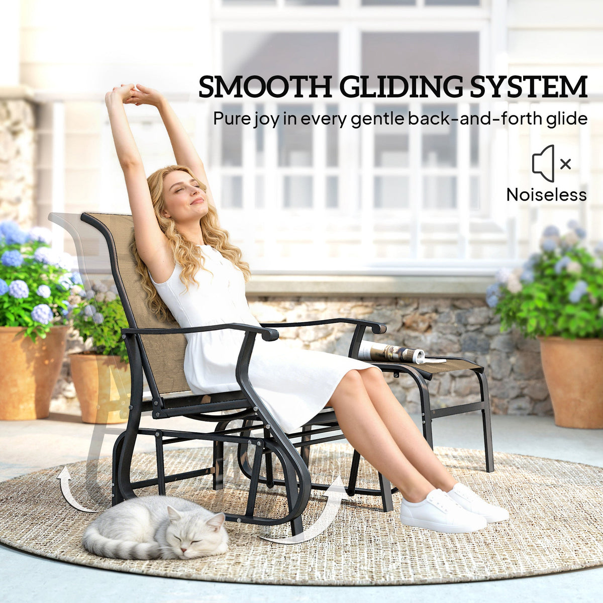 2-Piece Outdoor Glider Chair with Ottoman and All-Weather Breathable Mesh, Tan — product view 6