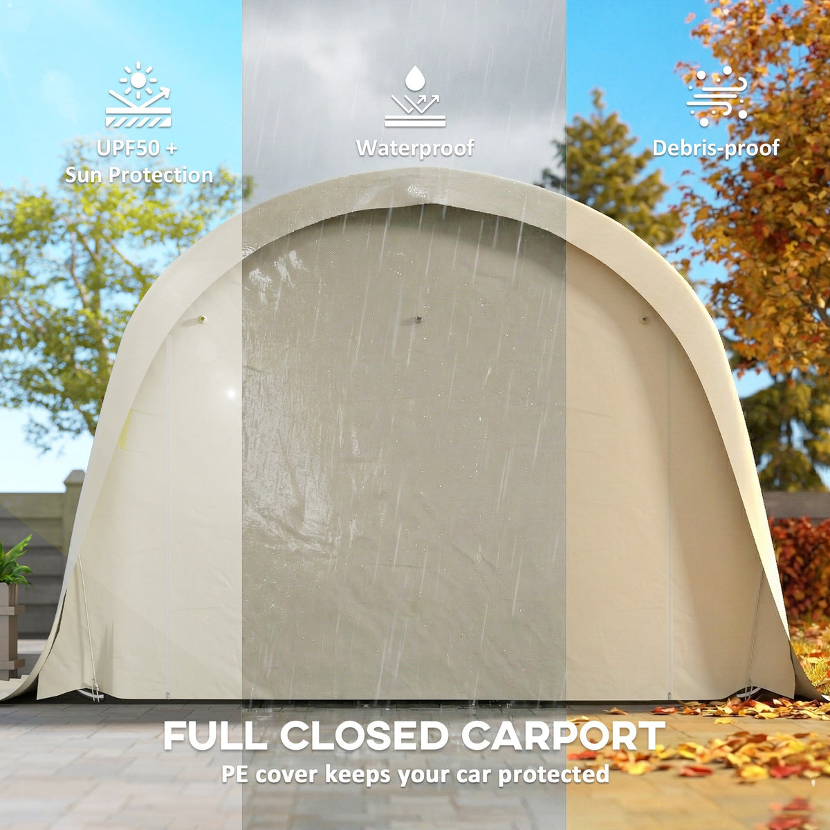 12' x 23.6' Heavy Duty Carport with Roll-Up Door, Beige — product view 6