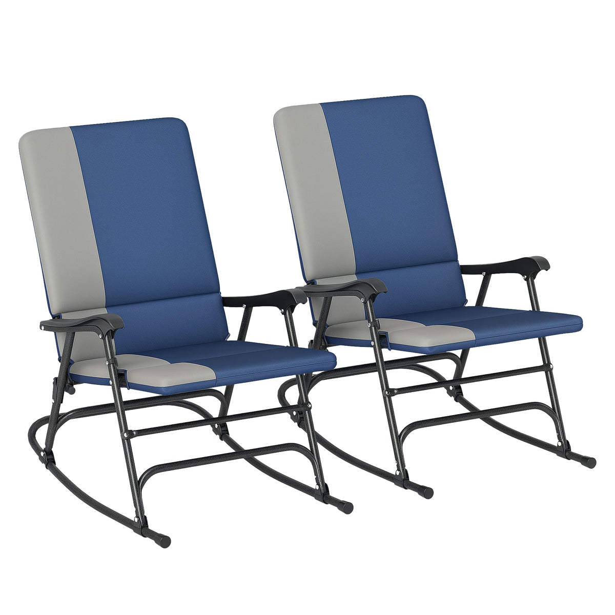 2-Piece Folding Outdoor Rocking Chairs, Dark Blue — product view 1