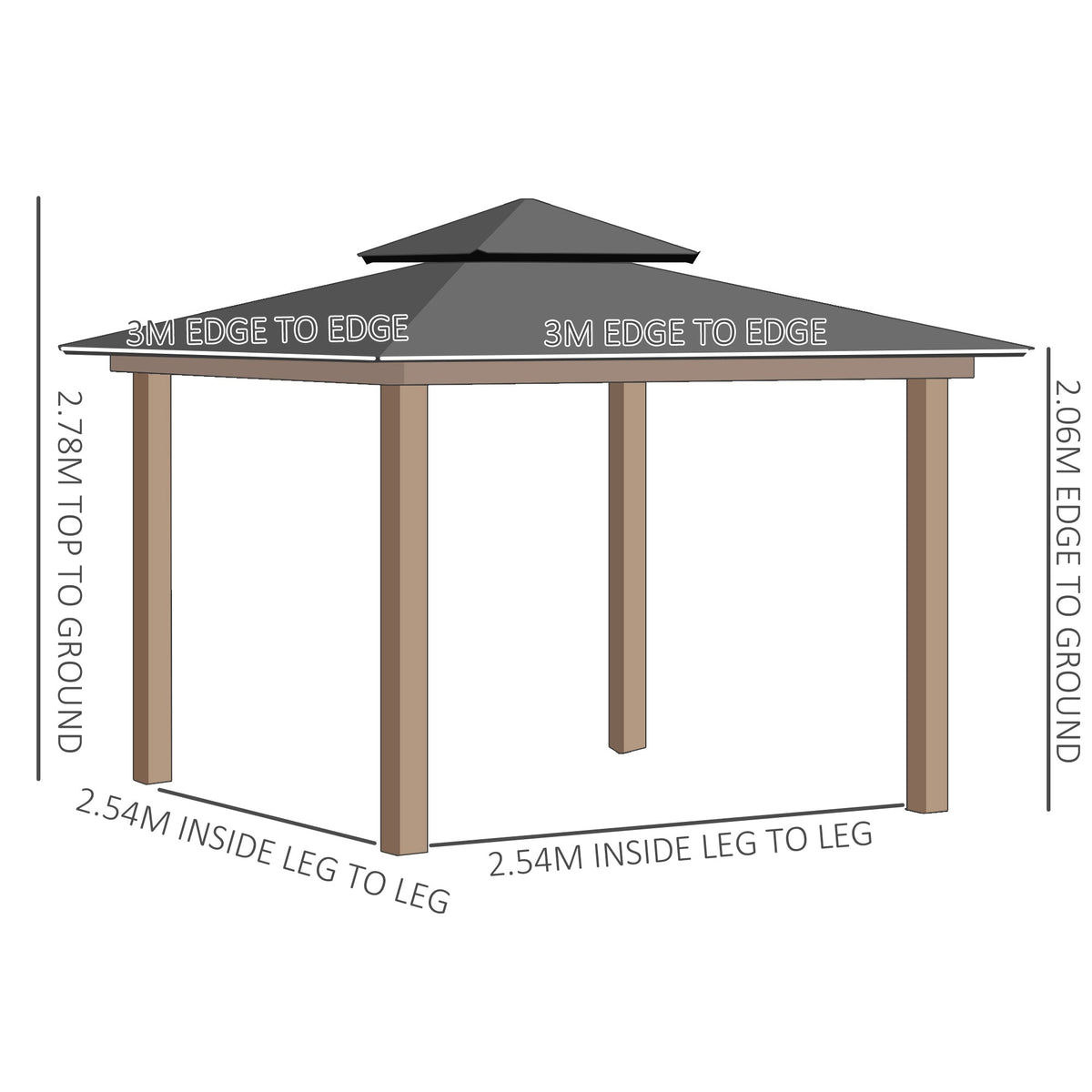 3 x 3m Polycarbonate Hardtop Gazebo with Curtains & Netting, Khaki — product view 5