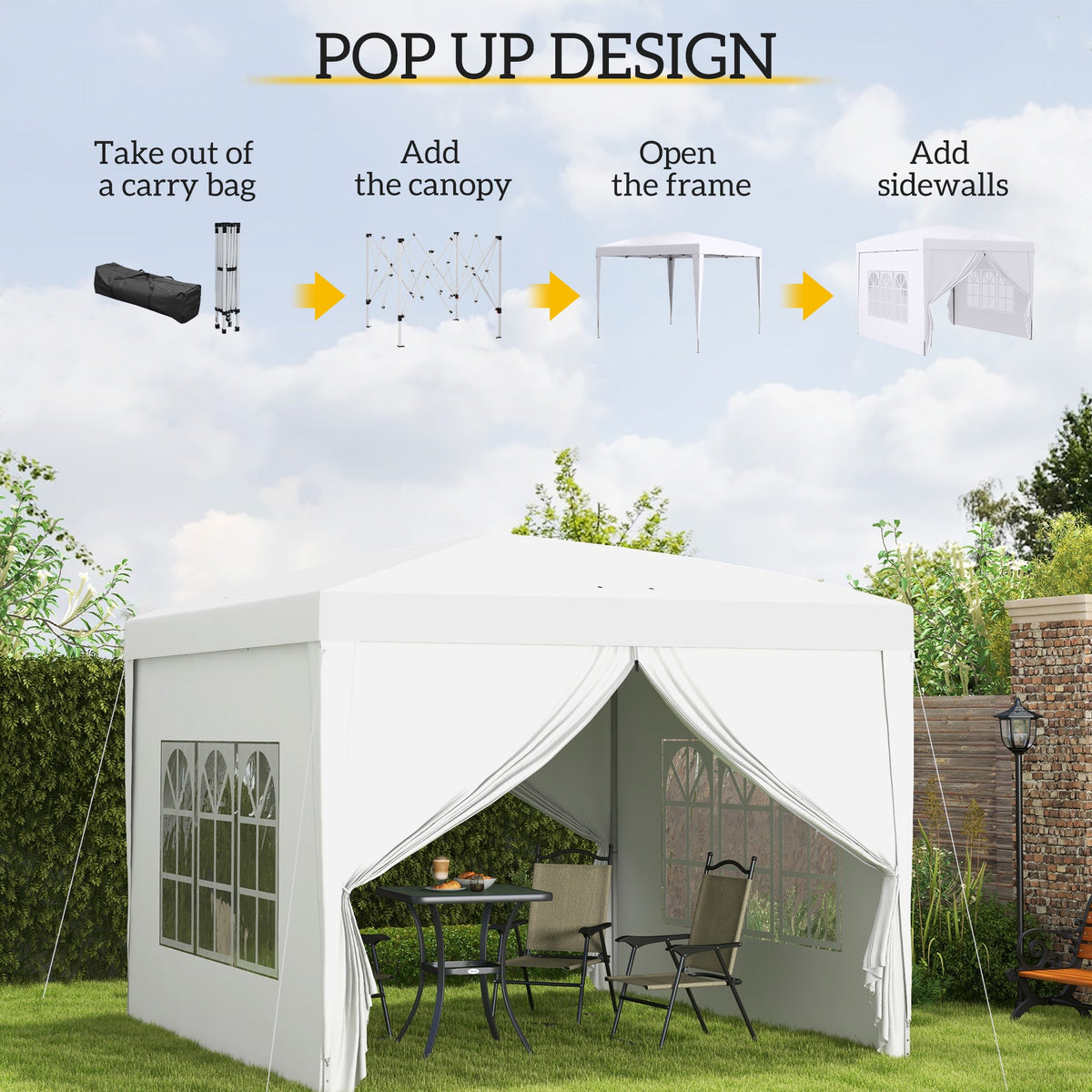 10' x 10' Outdoor Pop Up Party Tent Gazebo with Carrying Bag, White — product view 6