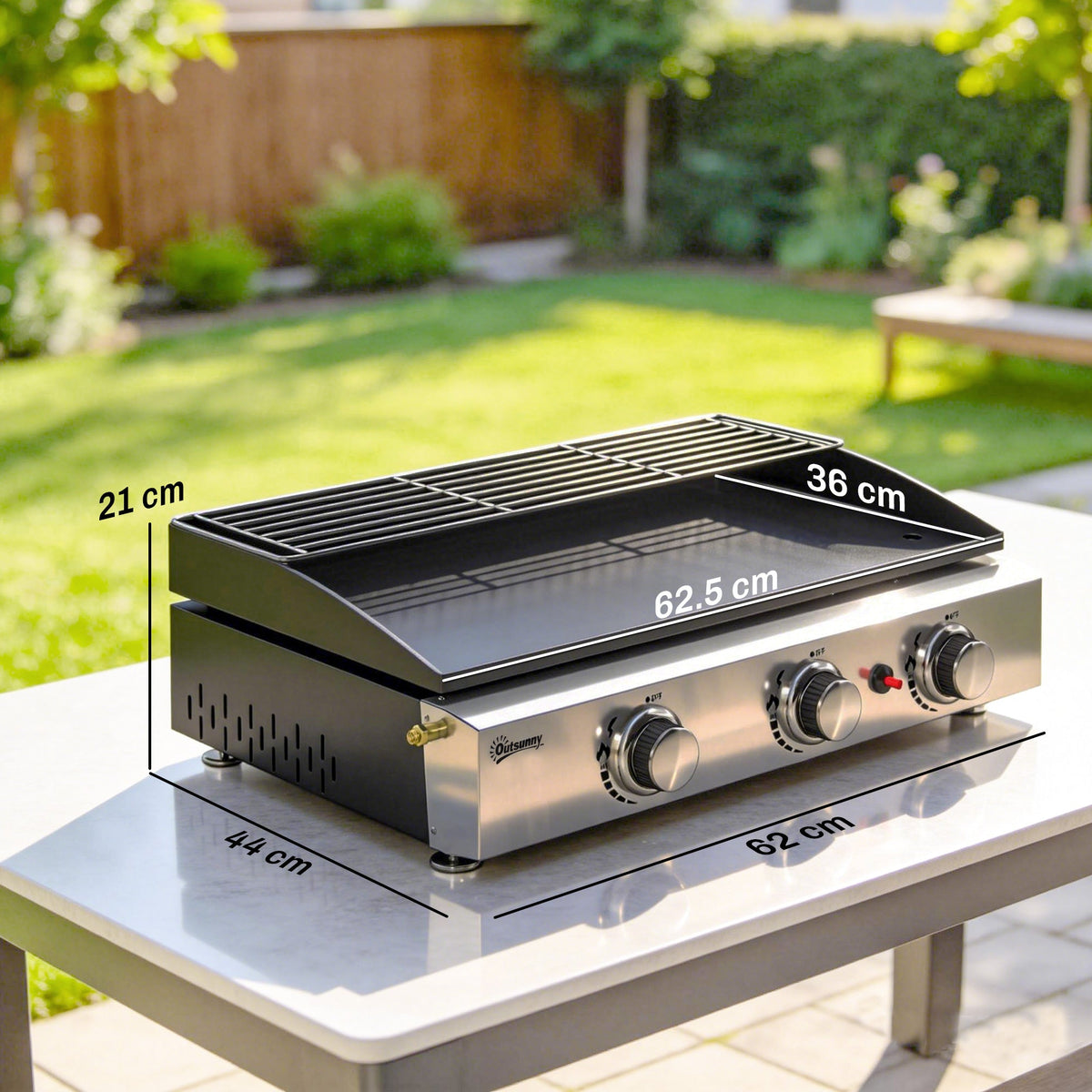 3 Burner Gas Plancha Grill with Warming Rack, 7.5 kW, Black — product view 5