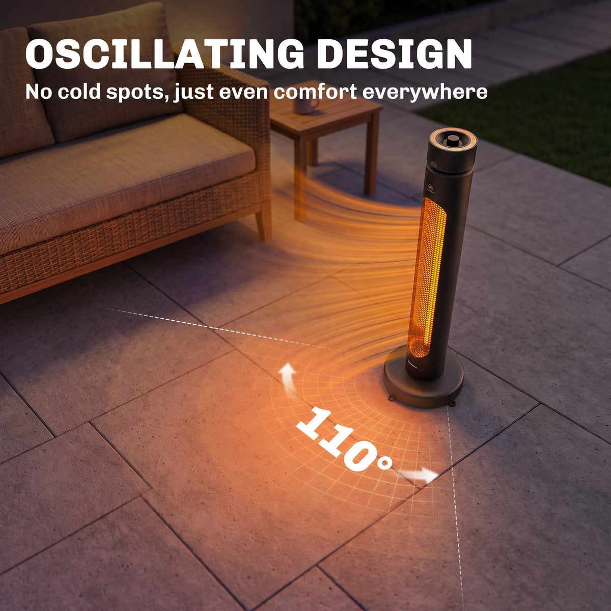 2000W Electric Infrared Patio Heater with Remote & Oscillation, 8H Timer, Black — product view 7
