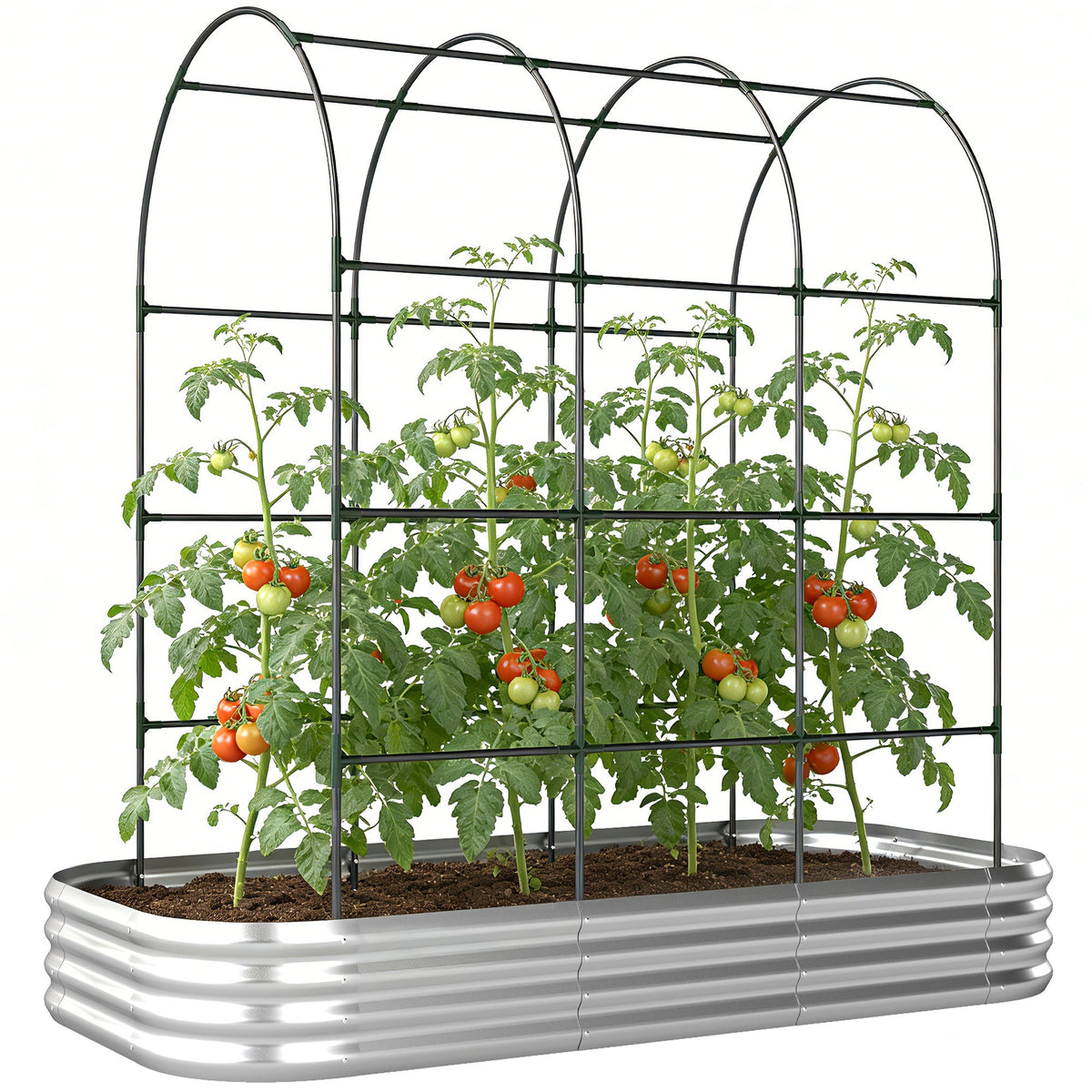7 x 4 x 7ft Galvanized Raised Garden Bed with Arched Trellis, Silver — product view 1