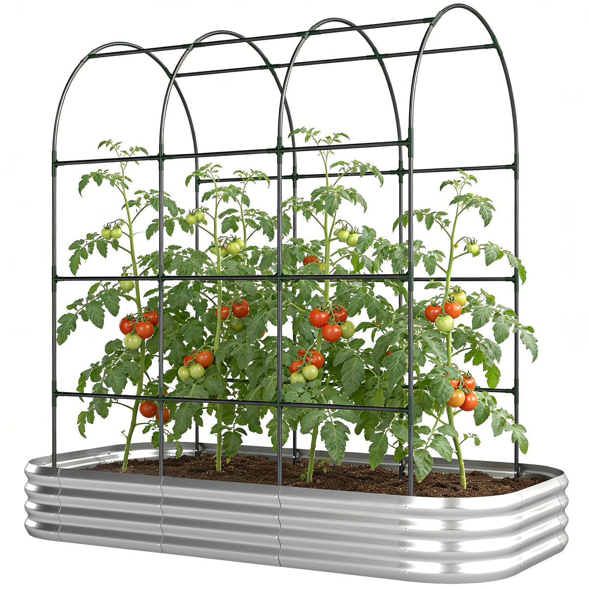 7 x 4 x 7ft Galvanized Raised Garden Bed with Arched Trellis, Silver — product view 2