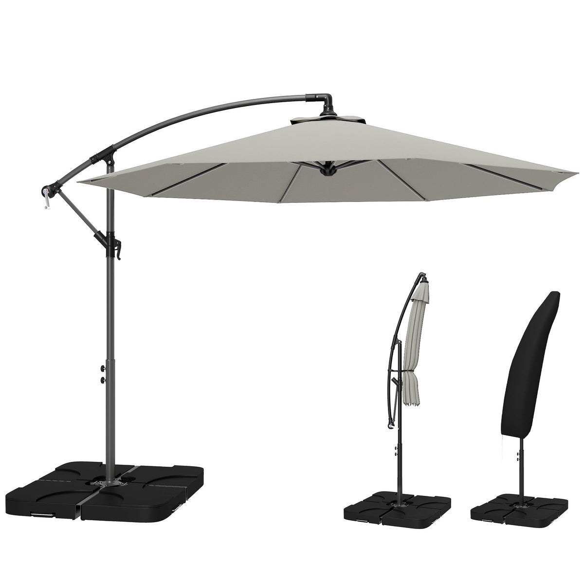 3 m Cantilever Parasol with Weights, Cover & Cross Base, Light Grey — product view 2