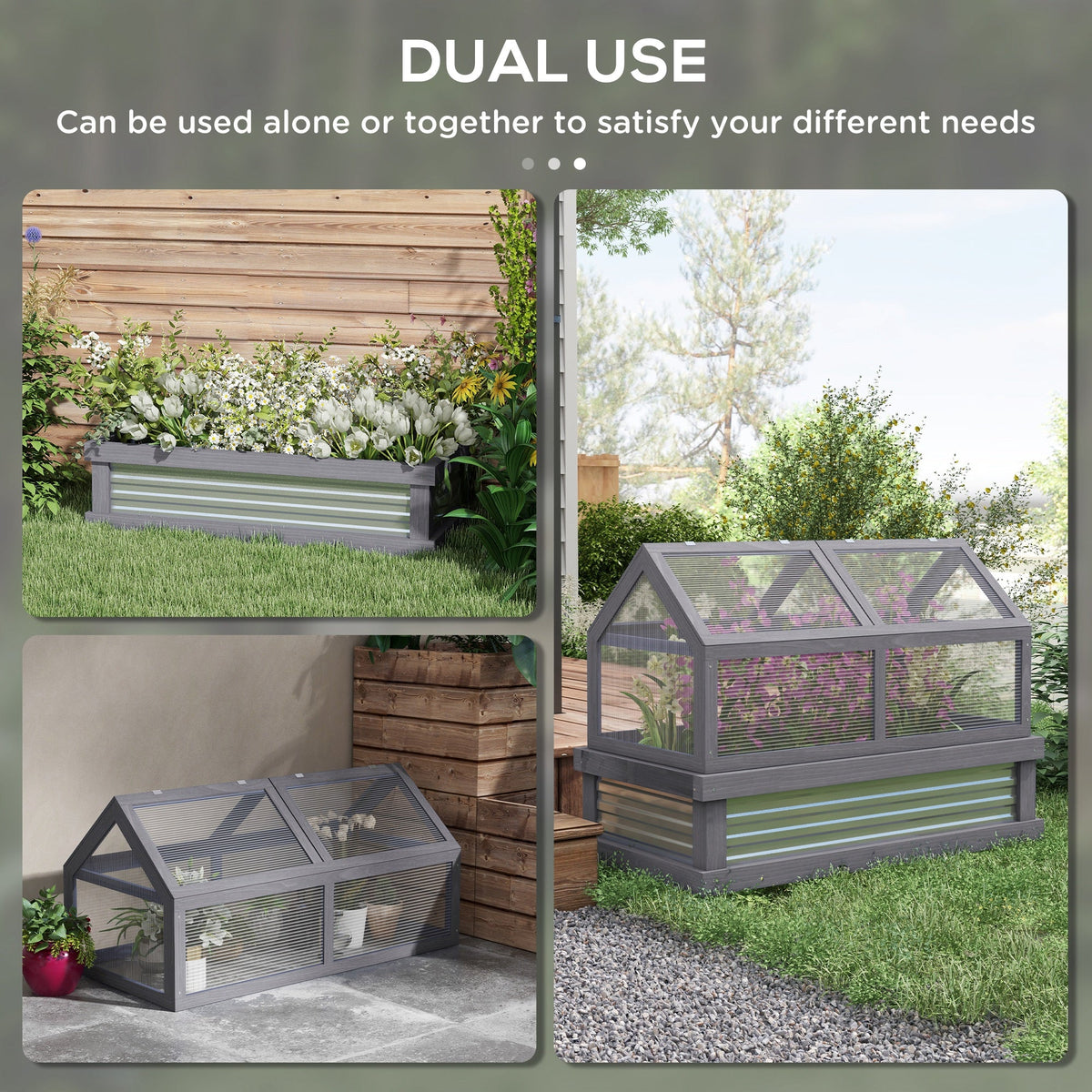 NookGrow 48" x 24" x 32" Wooden Cold Frame Greenhouse, Grey — product view 6