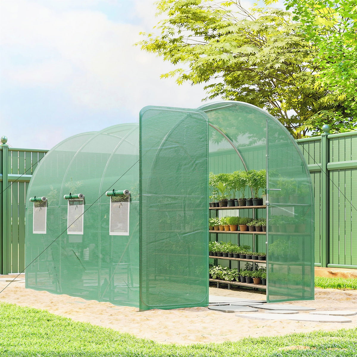 7' x 10' Walk-in Polytunnel Greenhouse with Hinged Door & 6 Mesh Windows — product view 4