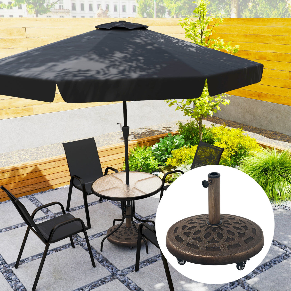46 lbs Patio Umbrella Base with Wheels, Bronze — product view 4