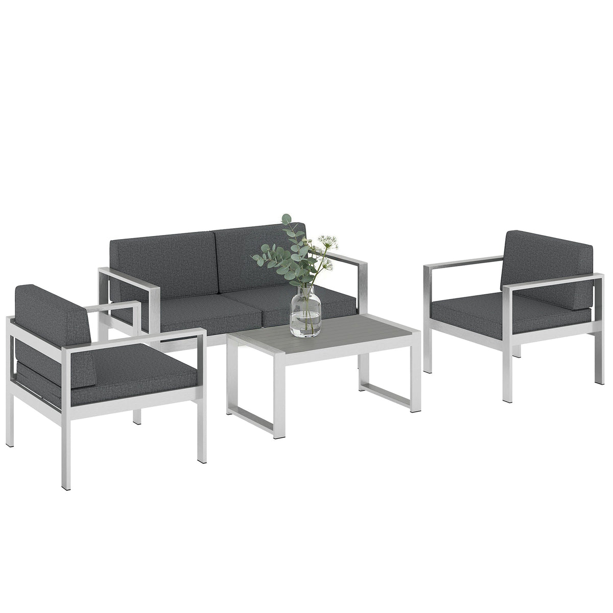 4-Seater Aluminium Sofa Set with Faux Wood Table and Olefin Cushions, Dark Grey — product view 1