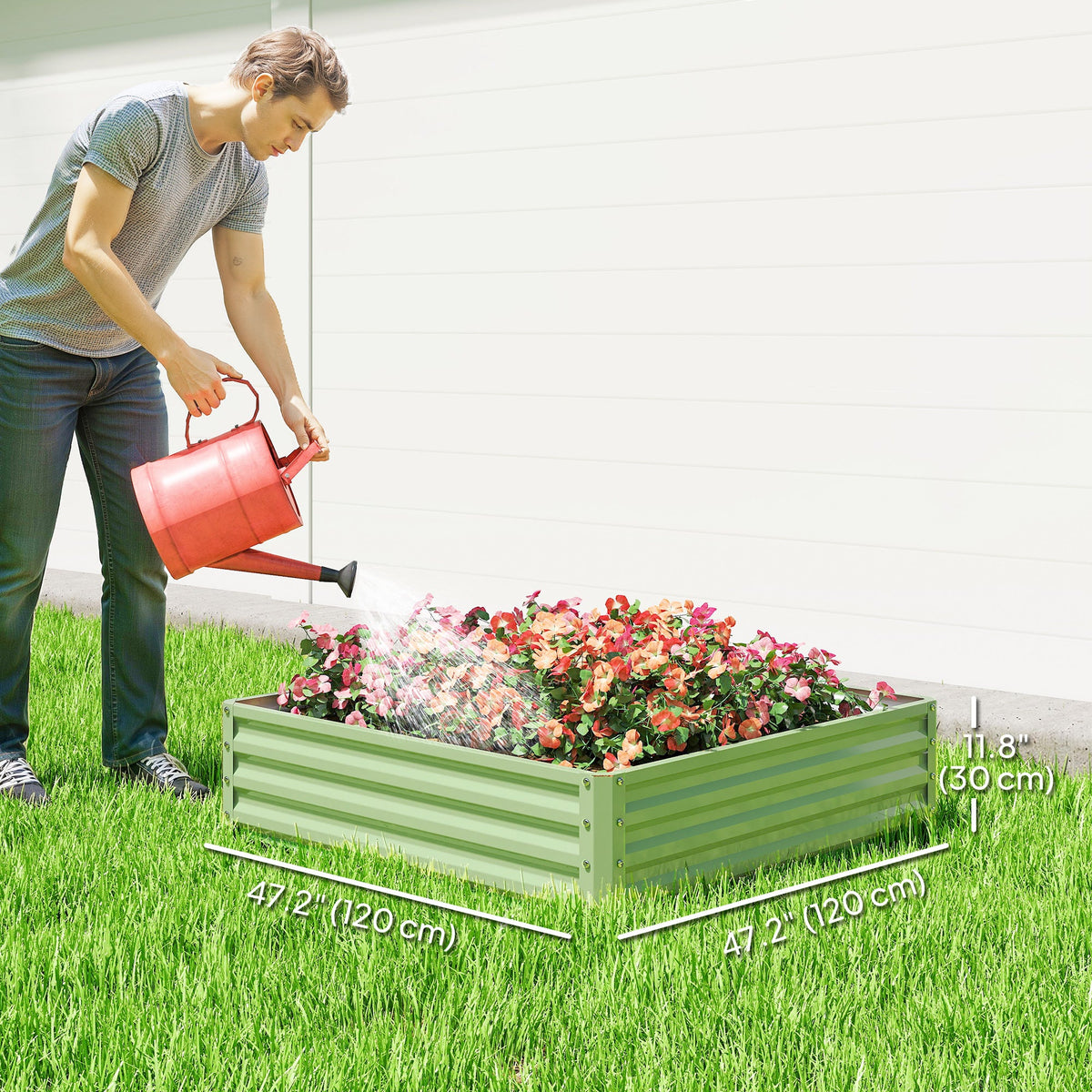 4' x 4' x 1' Galvanized Raised Garden Bed for Vegetables, Light Green — product view 5