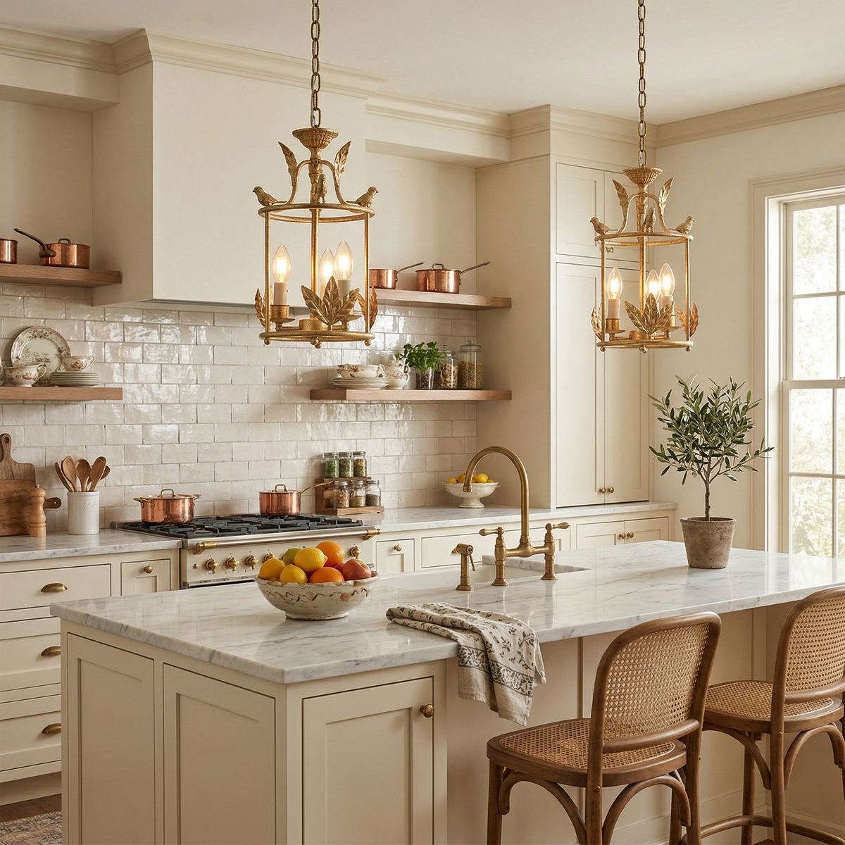 Brighton Lantern Pendant Lamp Geometric Metal Frame Glass LED Warm White Kitchen Dining — Brass Black — product view 4