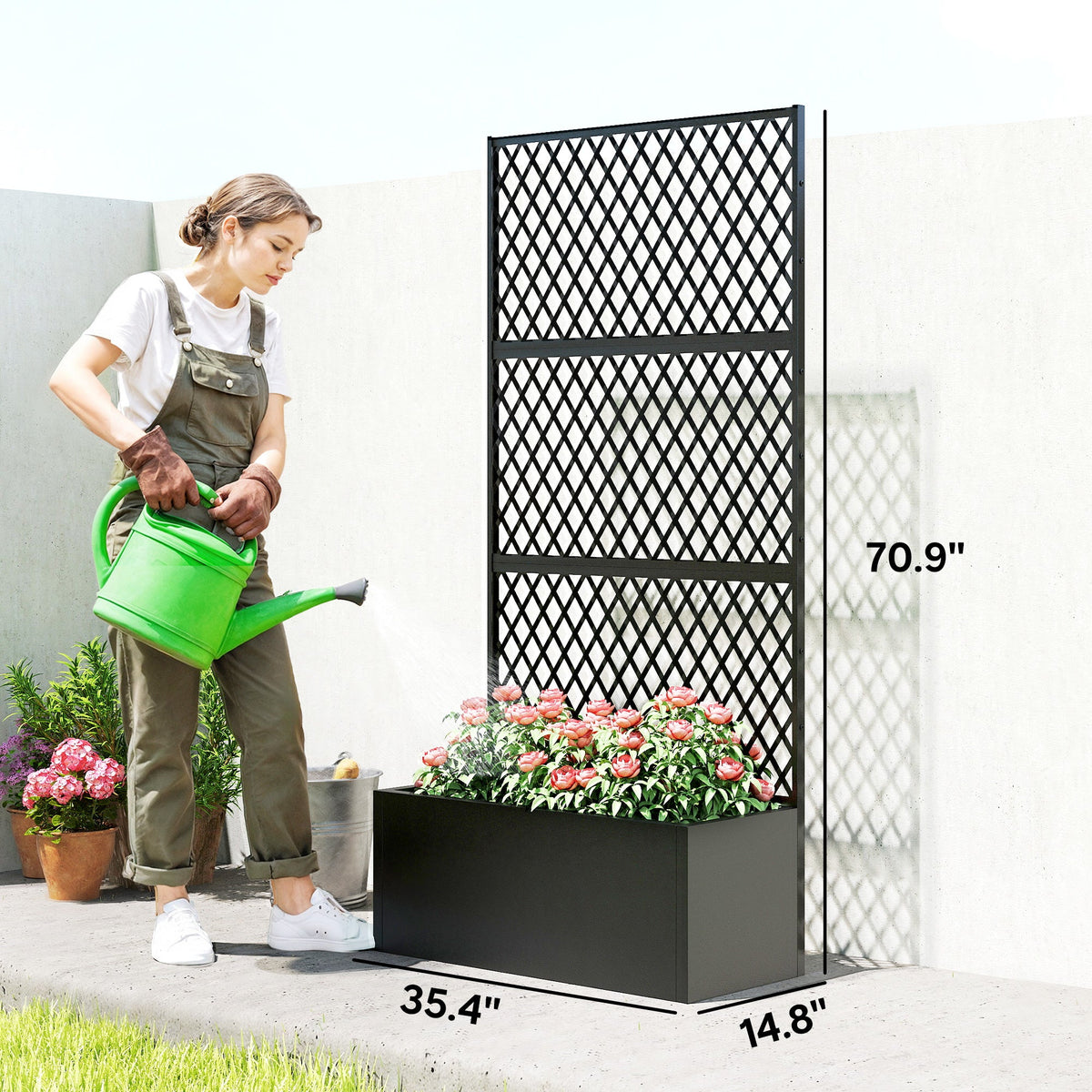 Metal Planter Box with Trellis Privacy Screen, Diamond Lattice — product view 5