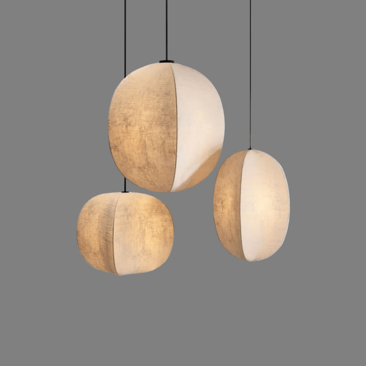Linen Lantern Pendant Light Japandi Style Height Adjustable Dining Room Bedroom — Small Medium Large — product view 5