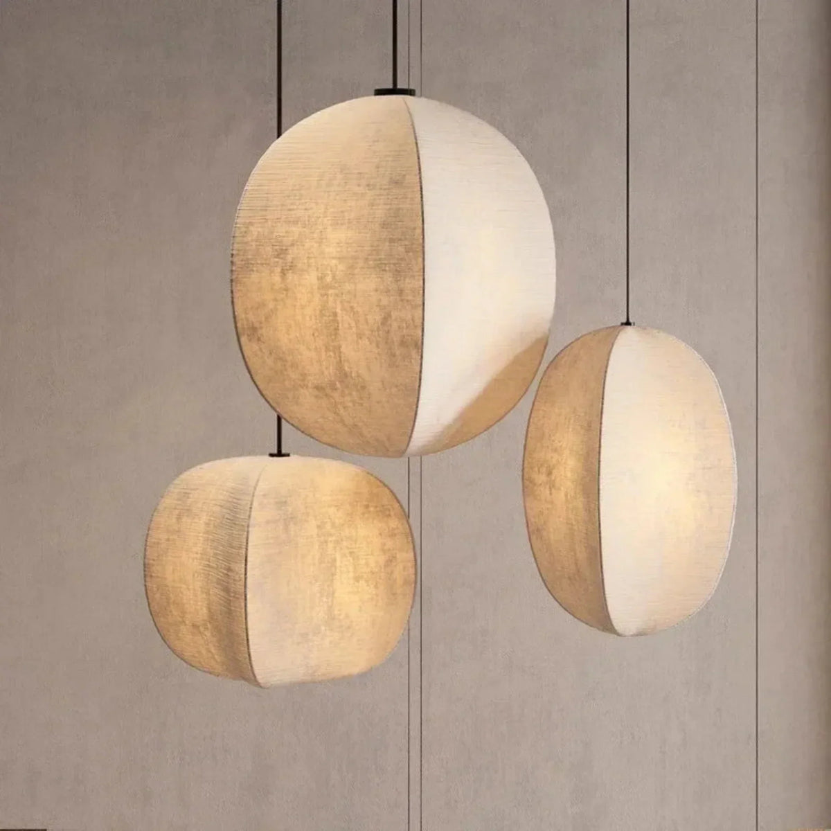 Linen Lantern Pendant Light Japandi Style Height Adjustable Dining Room Bedroom — Small Medium Large — product view 6