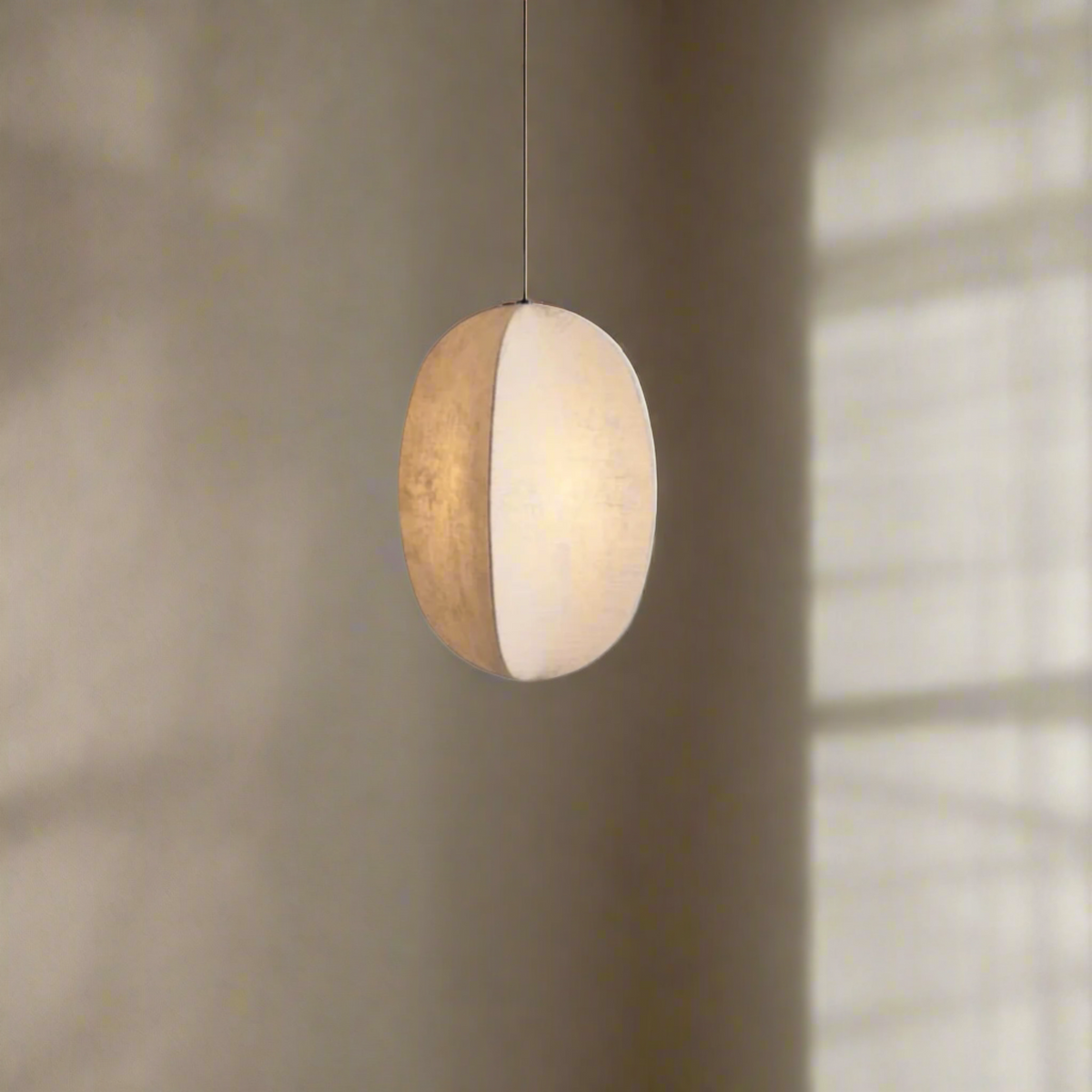 Linen Lantern Pendant Light Japandi Style Height Adjustable Dining Room Bedroom — Small Medium Large — product view 2