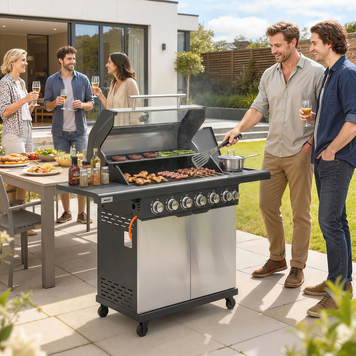 6+1 Burner Gas BBQ Grill with Cabinet and Viewing Window, Silver Tone — product view 4