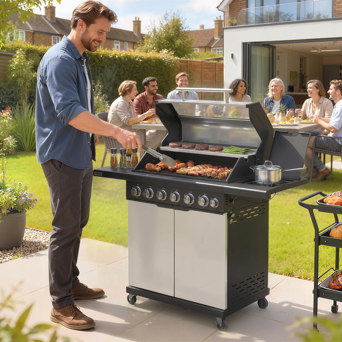 6+1 Burner Gas BBQ Grill with Cabinet and Viewing Window, Silver Tone — product view 3