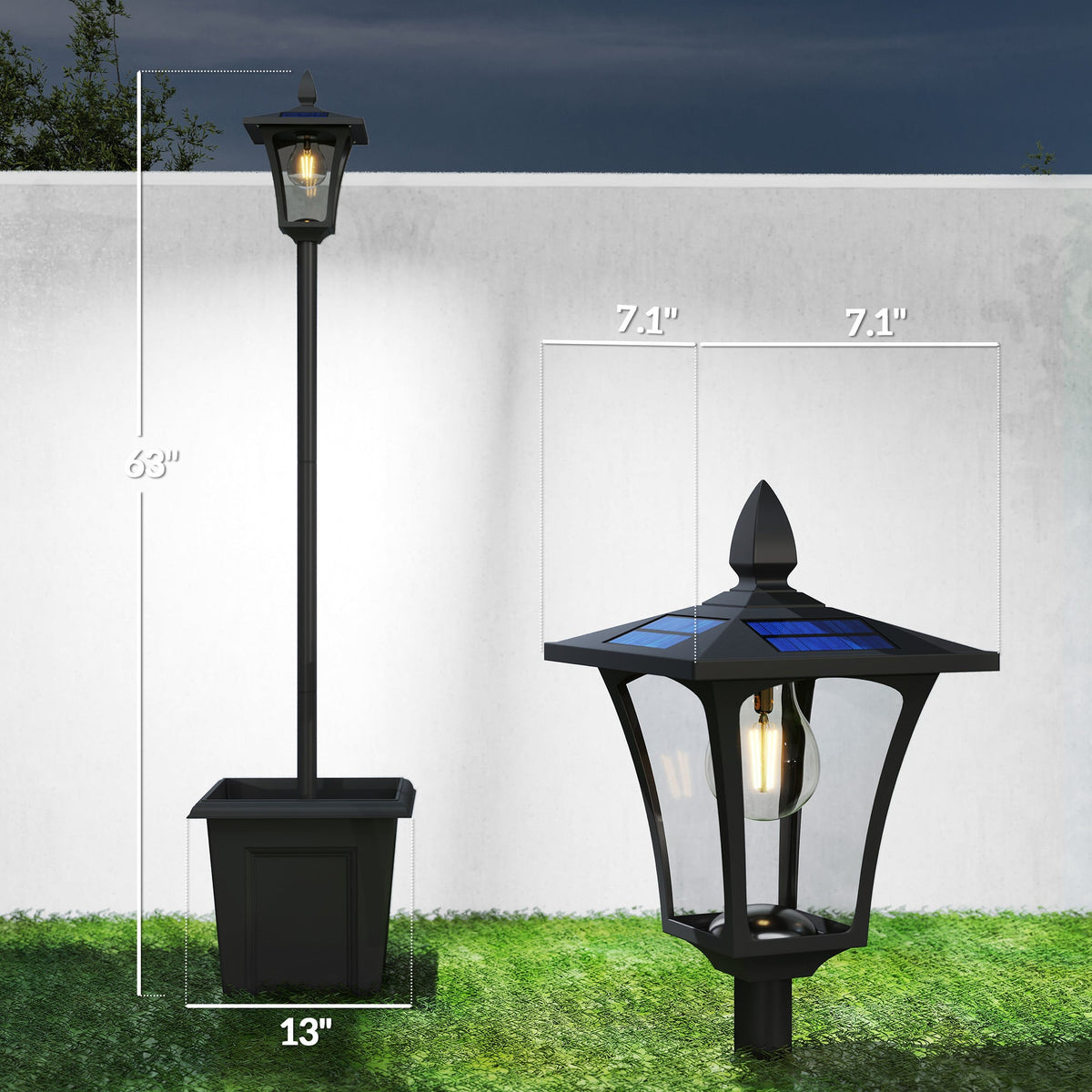 63" Solar Lamp Post Lights 2 Pack with Planter, Waterproof LED, Black — product view 5