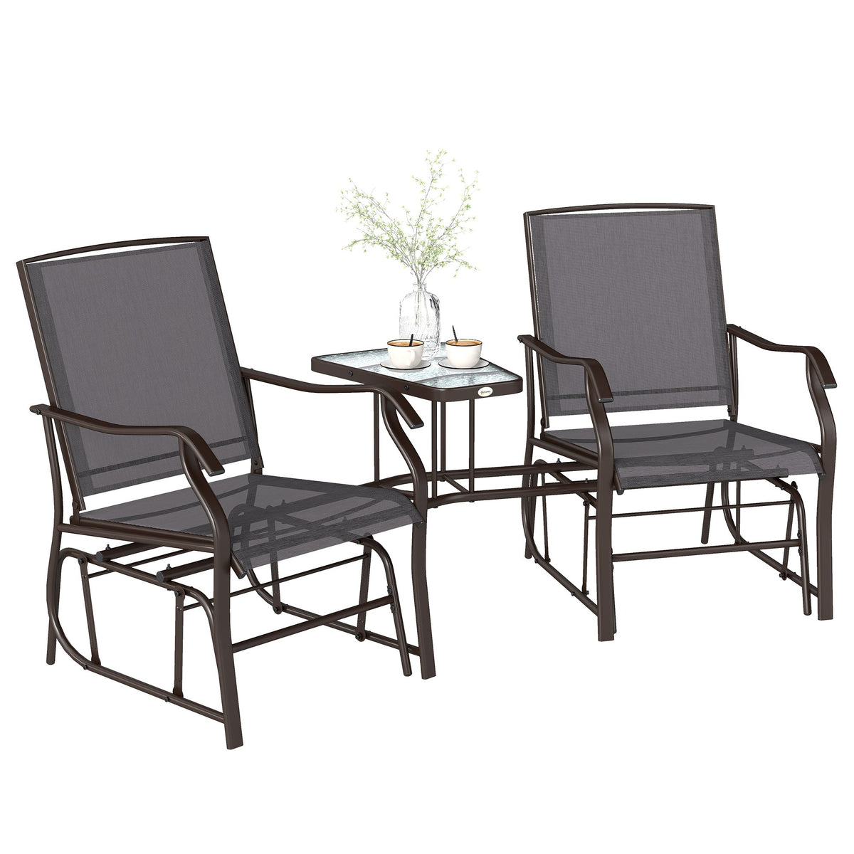 Outdoor Double Glider Rocking Chairs with Glass Top Middle Table for Garden, Patio, Grey — product view 1