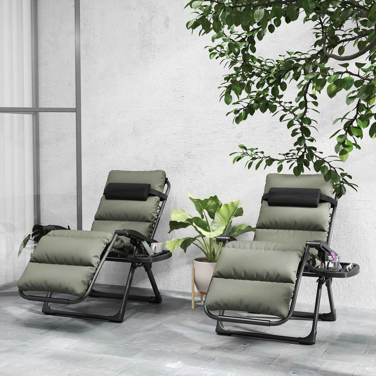 Set of 2 Zero Gravity Chairs with Cup and Phone Holder Tray, Grey — product view 4