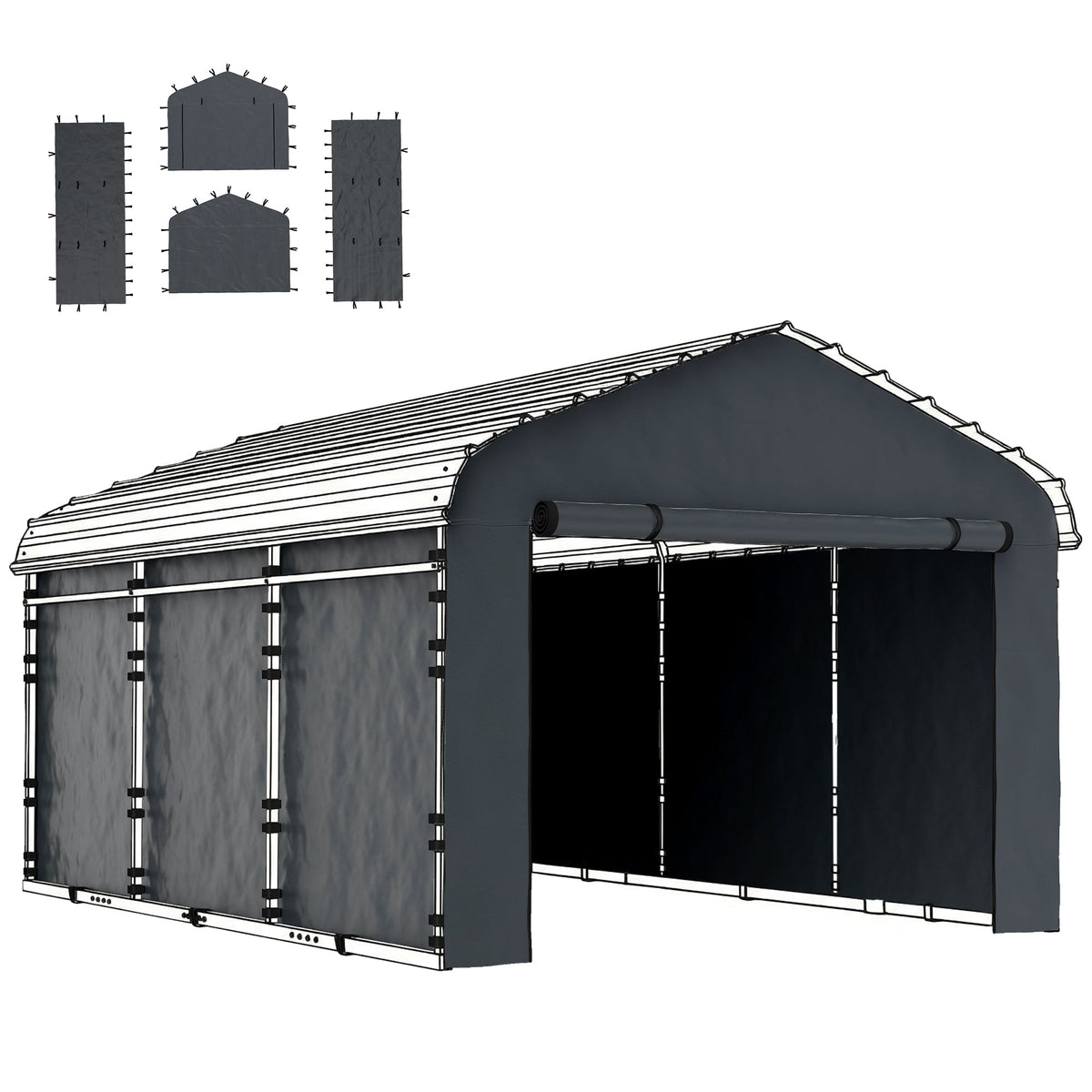 Carport Sidewalls Replacement Kit for 12' x 20' Carport, Dark Grey — product view 1