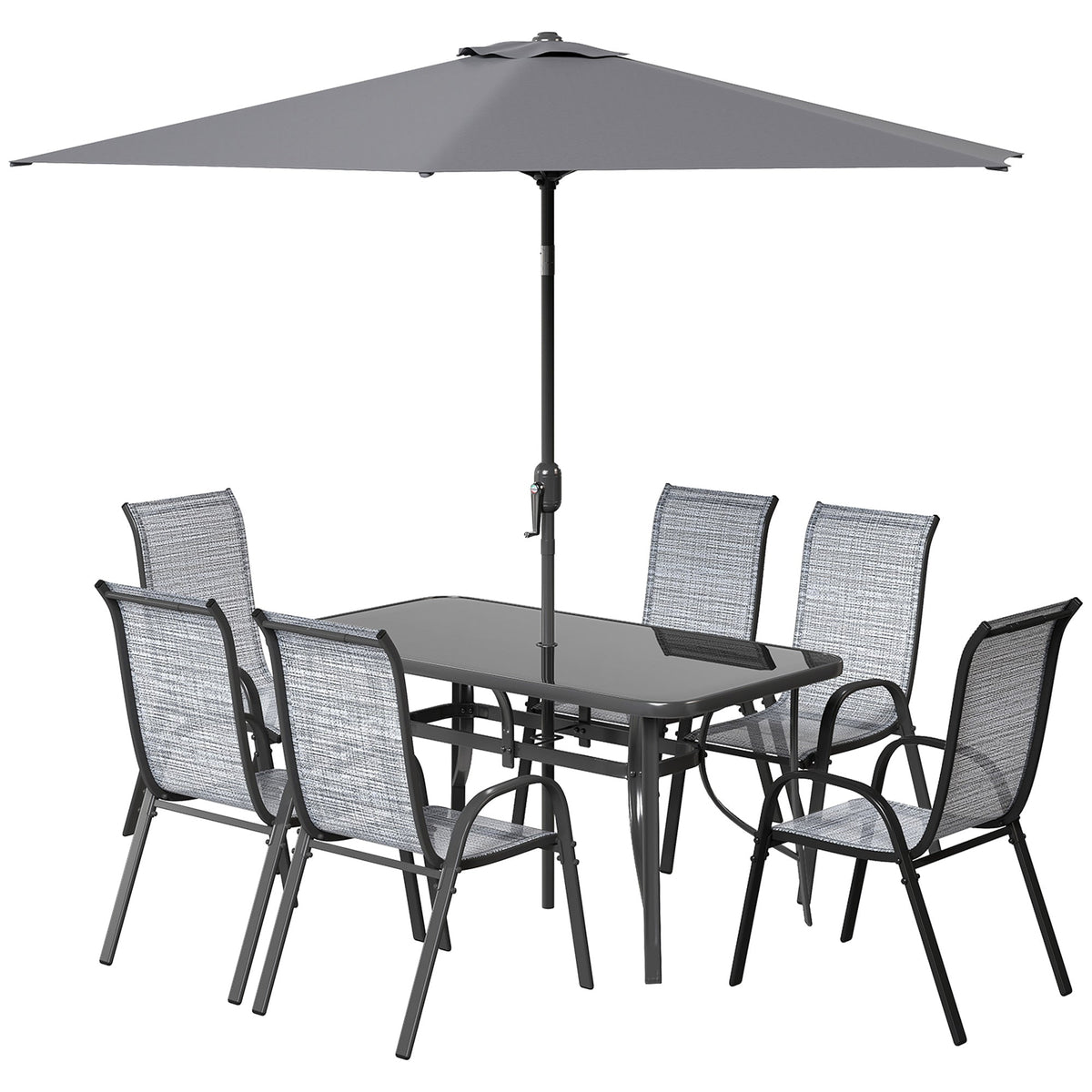 8-Piece Patio Dining Set with 9 Ft Umbrella, Mixed Gray — product view 2