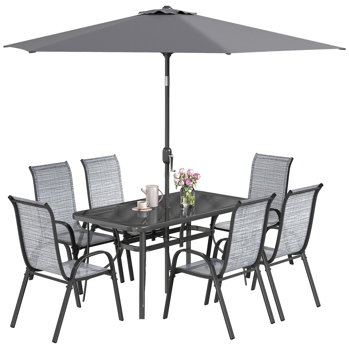 8-Piece Patio Dining Set with 9 Ft Umbrella, Mixed Gray — product view 1