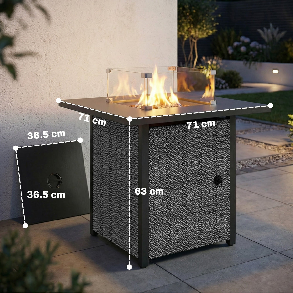 11.7 KW Propane Gas Fire Pit Table with Wind Guard and Lid, Black — product view 5