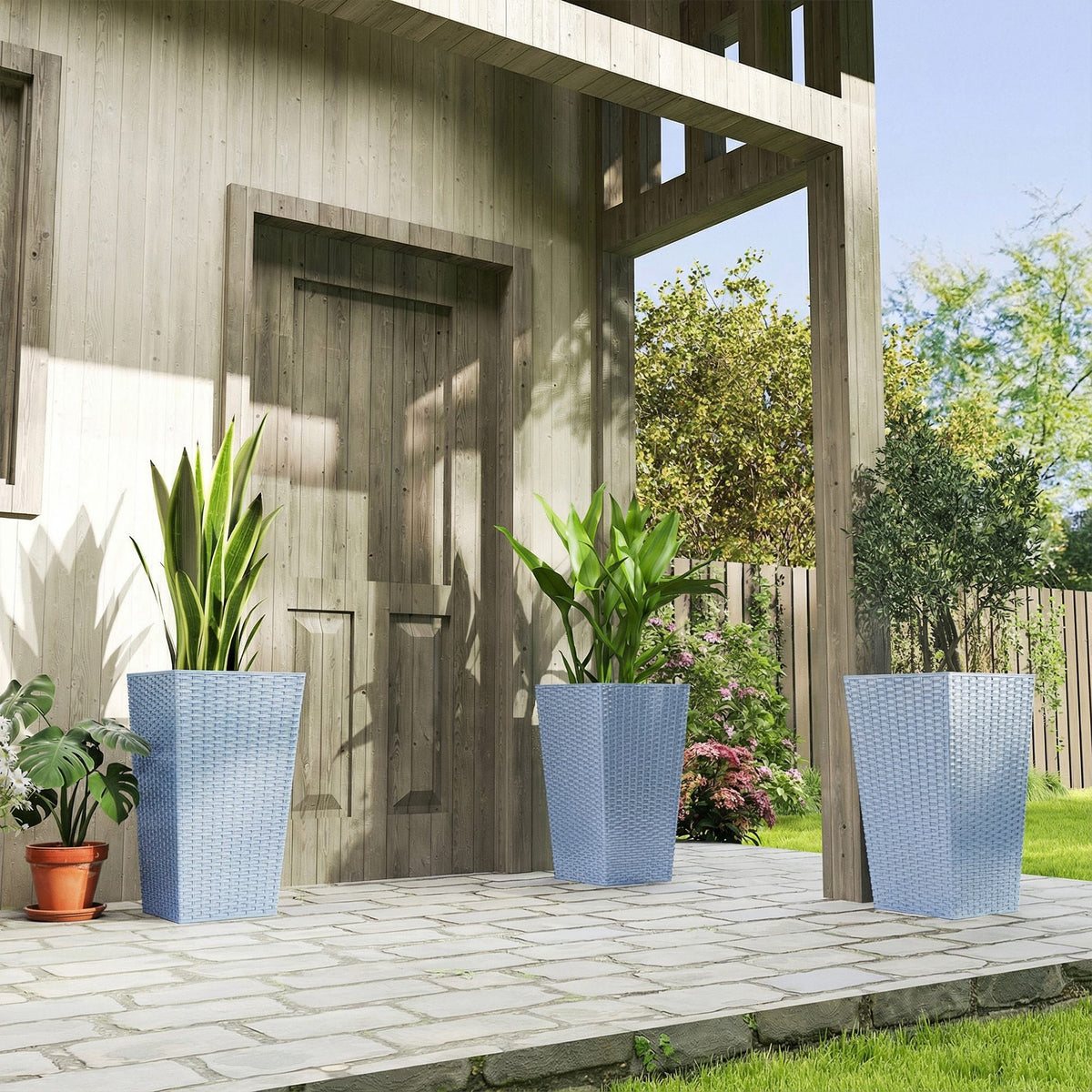 3 Piece 24" Tall Planters with Drainage Holes, Light Gray — product view 4