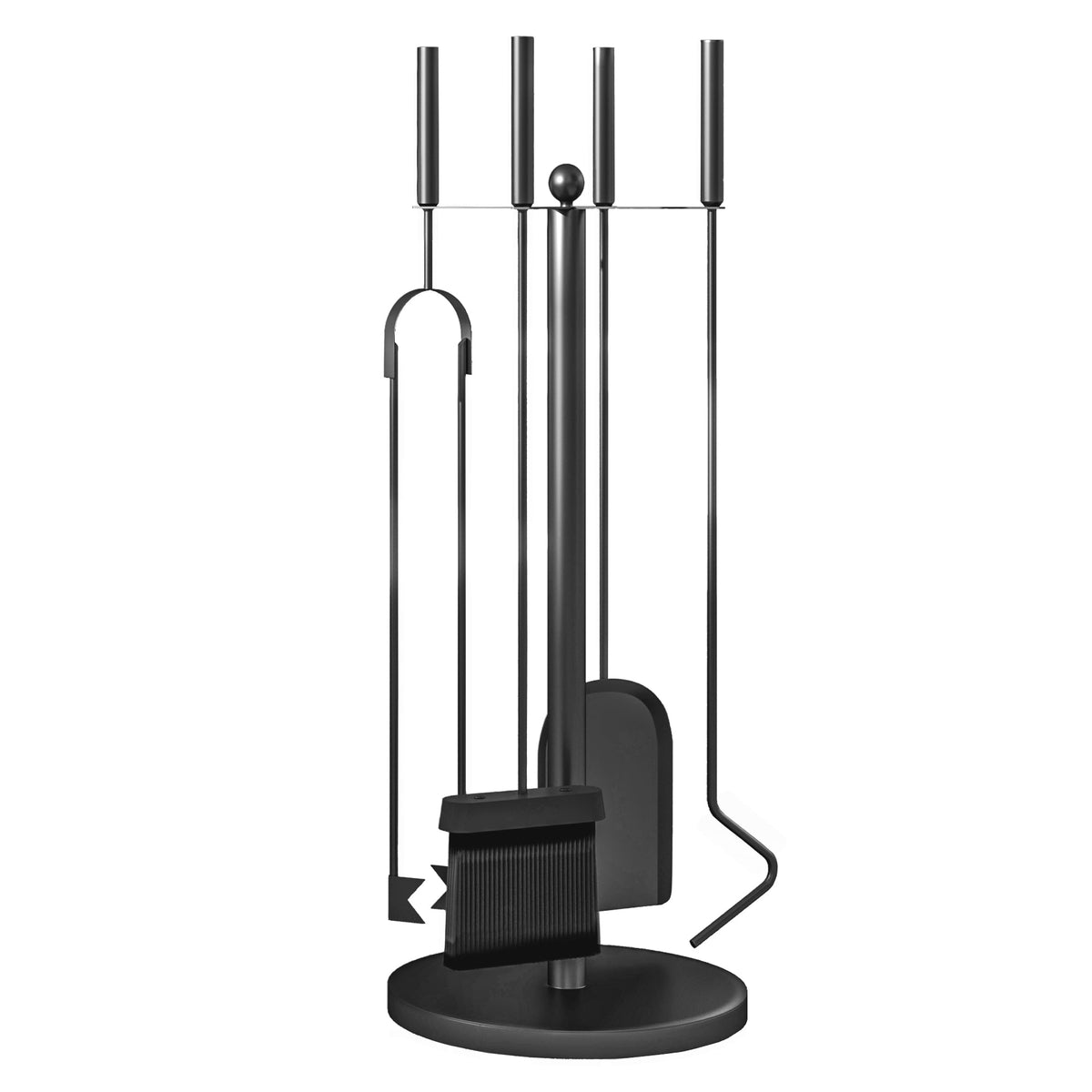 5-Piece Metal Fireplace Tool Set with Stand, Brush, Shovel, Poker & Tongs, Black — product view 1