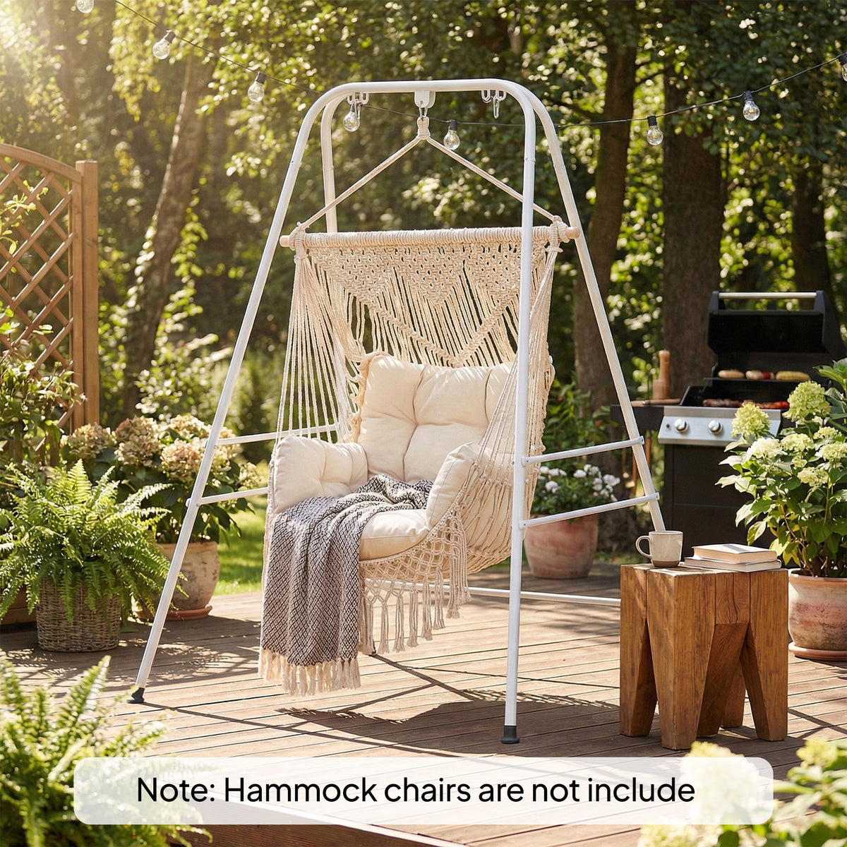 Hammock Chair Stand with Anti-Slip Pads and 2 Carabiners, White — product view 3