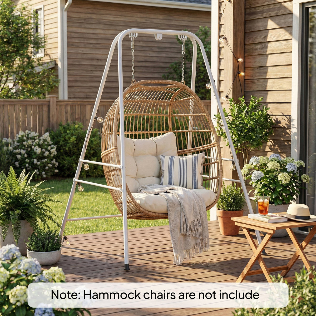 Hammock Chair Stand with Anti-Slip Pads and 2 Carabiners, White — product view 4