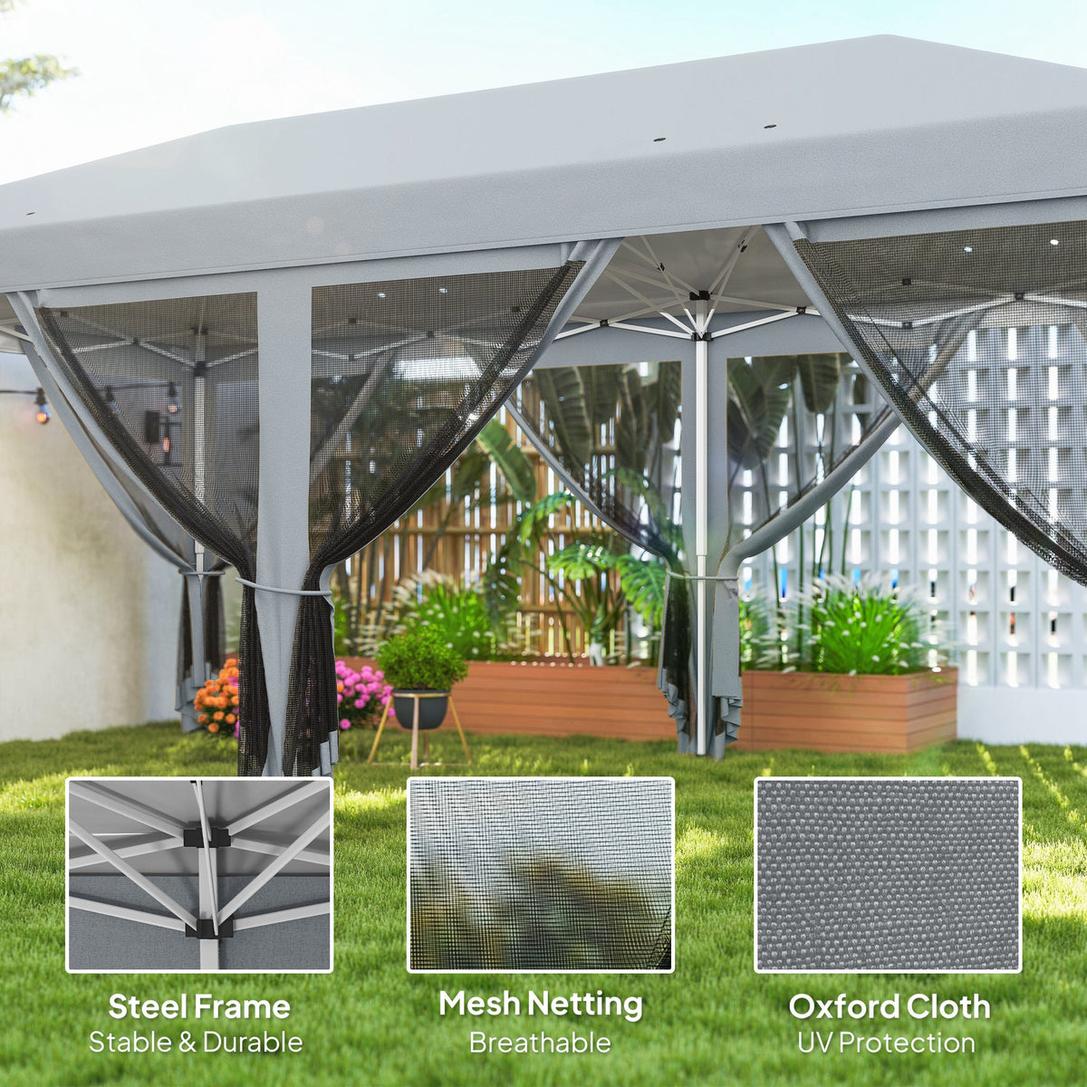 10' x 20' Pop-Up Canopy Tent with Removable Mesh Sidewall Netting, Grey — product view 6