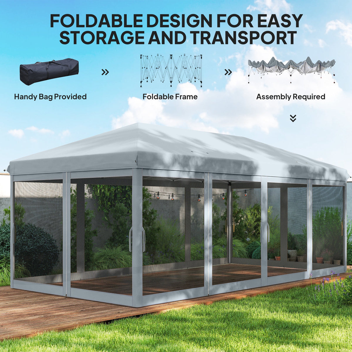 10' x 20' Pop-Up Canopy Tent with Removable Mesh Sidewall Netting, Grey — product view 7